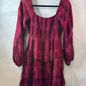 Altar'd State Burgundy Tiered Midi Dress